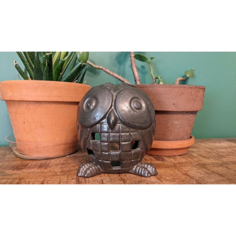 Vintage Owl Tea Light Holder Lantern - Brown ceramic
